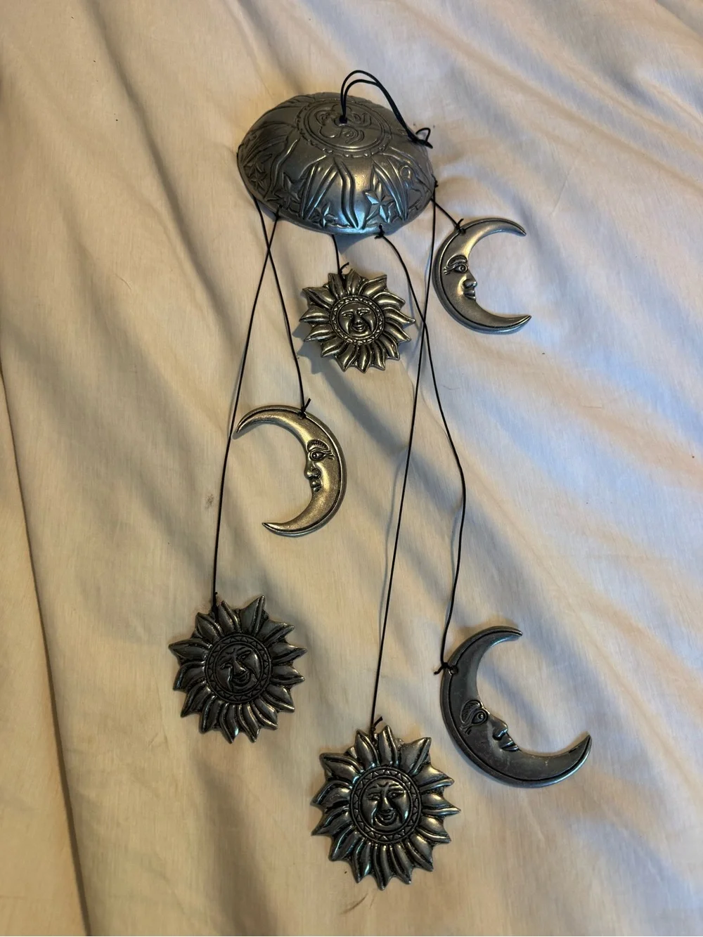 Metal Sun & Moon Wall Hanging Mobile - Silver